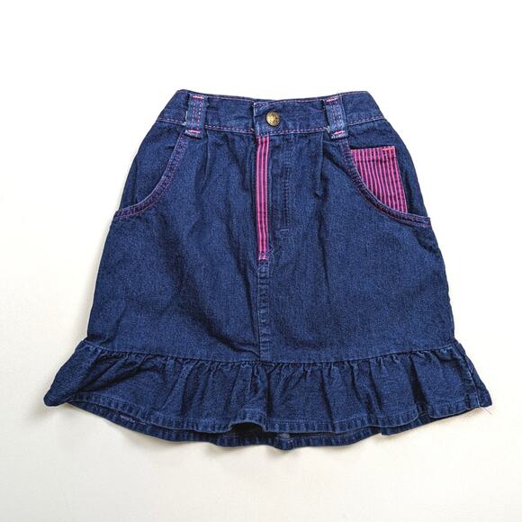 Vintage Oshkosh B'gosh Skirt Girls Size 6 Blue Denim Ruffle 90s - Picture 1 of 5